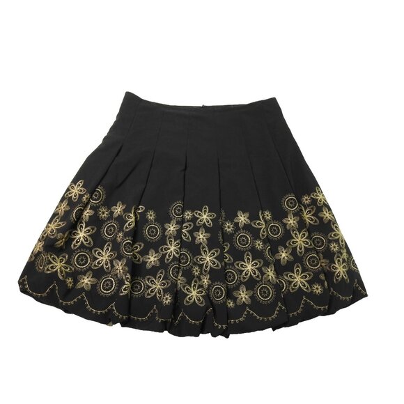 INC International Concepts Black Gold Embroidered Pleated Skirt Sz 10 Bubble - Picture 1 of 9